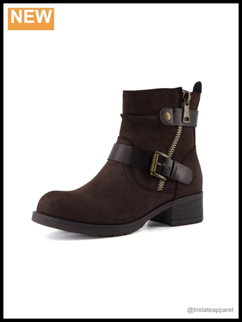 Faux Leather Ankle Boots Memory Foam Zipper Buckle Combat Booties